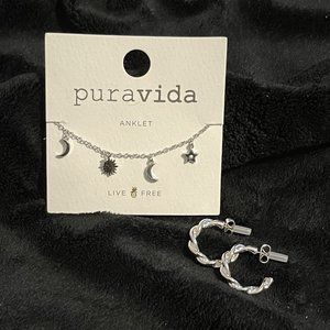 Stars/Moons Anklet & Silver Hoop Earrings